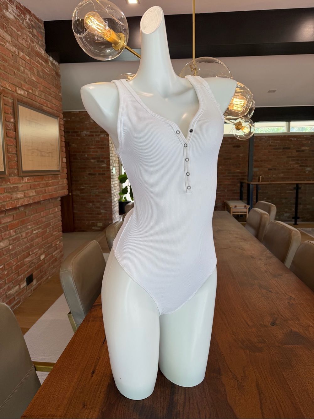 Abercrombie and Fitch White Ribbed Henley Tank Bodysuit